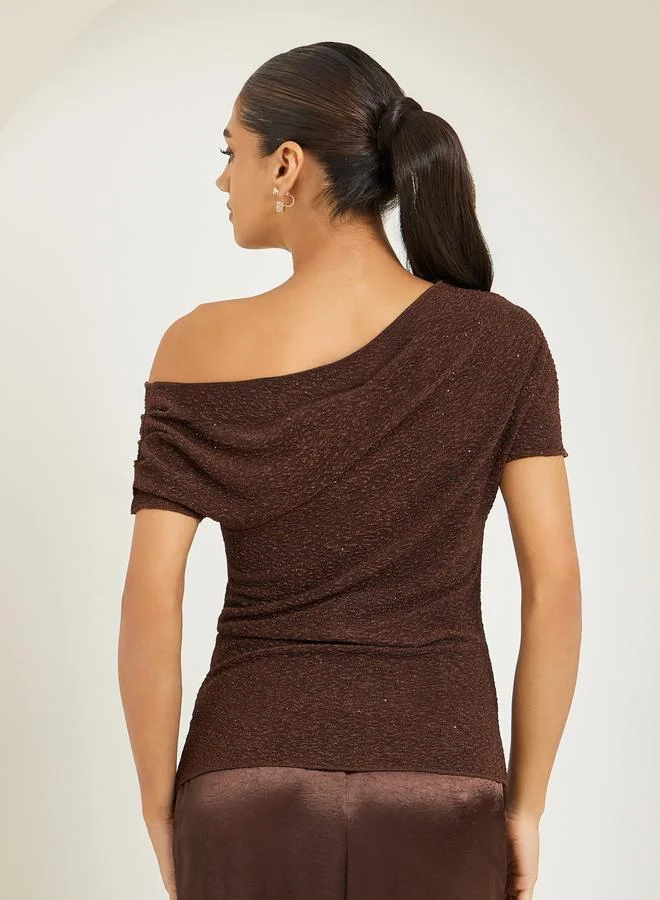 Styli Brown Women Brown Asymmetric Neck Knit Top for Women | Best Price UAE